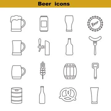 Set of beer vector icons isolated on white background. Stock Illustration