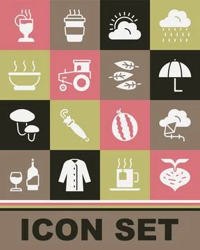 Set Beet, Kite, Umbrella, Sun and cloud weather, Tractor, Bowl of hot soup Stock Illustration