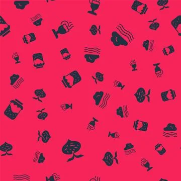 Set Beet, Mulled wine, Jam jar and Windy weather on seamless pattern. Vector Stock Illustration