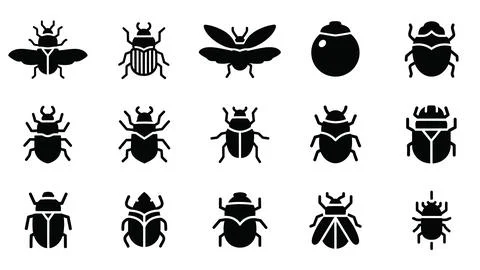 Set of beetle and bug flat icons for entomology design. Stock Illustration