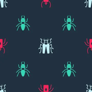 Set Beetle bug, and Ant on seamless pattern. Vector Stock Illustration