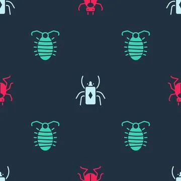 Set Beetle bug, and Larva insect on seamless pattern. Vector イラスト素材