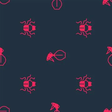 Set Beetle bug and Water spray bottle on seamless pattern. Vector 스톡 일러스트