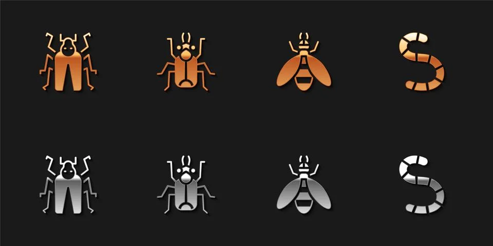 Set Beetle bug, , and Worm icon. Vector Ilustración de archivo