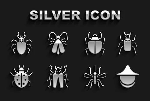 Set Beetle bug, Beekeeper hat, Mosquito, Mite, deer and Clothes moth icon 스톡 일러스트