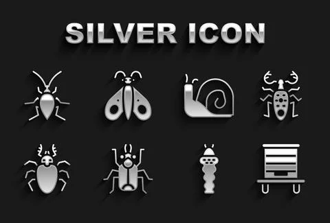 Set Beetle bug, deer, Hive for bees, Larva insect, Snail, Cockroach and Illustrazione stock