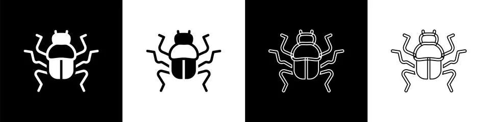 Set Beetle bug icon isolated on black and white background. Vector Stock Illustration