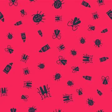 Set Beetle bug, Mite, Spray against insects and Clothes moth on seamless pattern Illustrazione stock