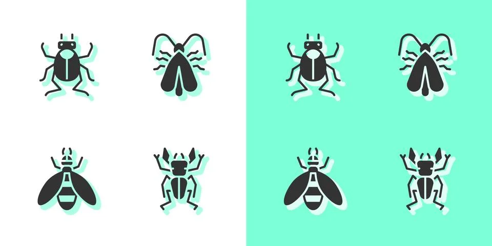 Set Beetle deer, bug, and Clothes moth icon. Vector Illustrazione stock