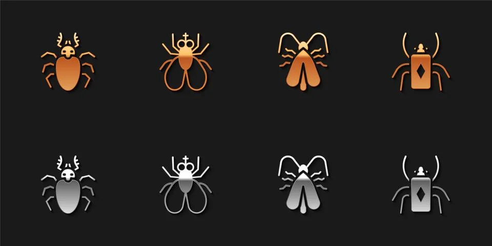 Set Beetle deer, Insect fly, Clothes moth and bug icon. Vector Stockillustratie