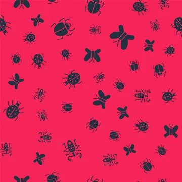 Set Beetle deer, Mite,  and Butterfly on seamless pattern. Vector Illustrazione stock