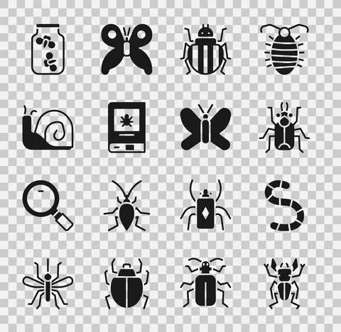 Set Beetle deer, Worm, bug, Colorado beetle, Book about insect, Snail, Fireflies Stock Illustration