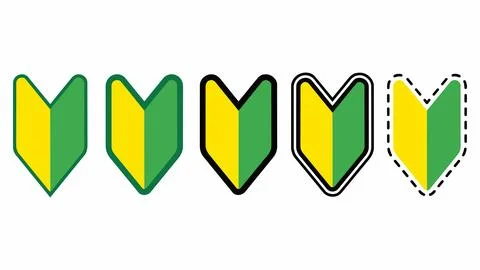 Set of beginner driver green and yellow mark symbols with beginner, transpo.. Stock Illustration