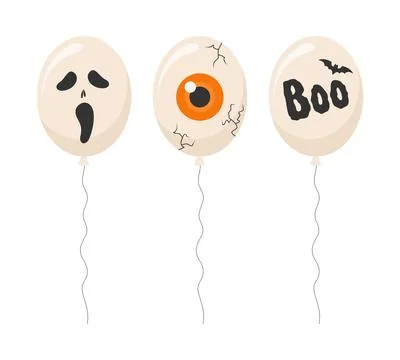 Set of beige balloons with Halloween elements, isolated on white background Stock Illustration