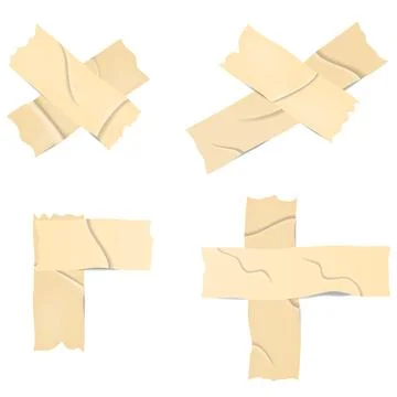 A set of beige torn adhesive tape pieces arranged in crossed and corner sha.. Stock Illustration