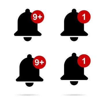 Set of bell alert icon isolated on white background, black alarm vector illus Stock Illustration