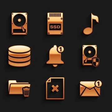 Set Bell, Delete file document, New, email incoming message, Hard disk drive HDD Stockillustratie