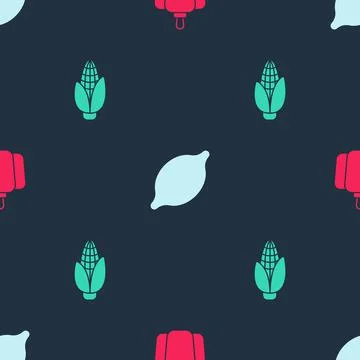 Set Bell pepper, Lemon and Corn on seamless pattern. Vector イラスト素材
