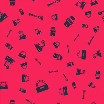 Set Bellboy hat, Fork, Security camera and Toilet bowl on seamless pattern Stockillustratie