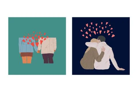 Set of Beloved people behind. Two people from the back. Collection of pictures Stock Illustration