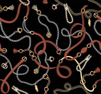 Set of Belt, Chain and Braid Metal and Leather 스톡 일러스트