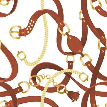 Set of belt elements, chain and braid, gold and silver links and fasteners for Stock Illustration