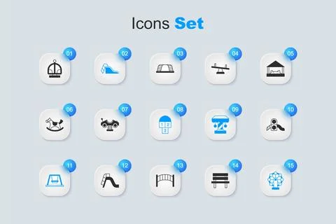 Set Bench, Swing car, Slide playground, for kids, Ferris wheel, Attraction .. Stock Illustration