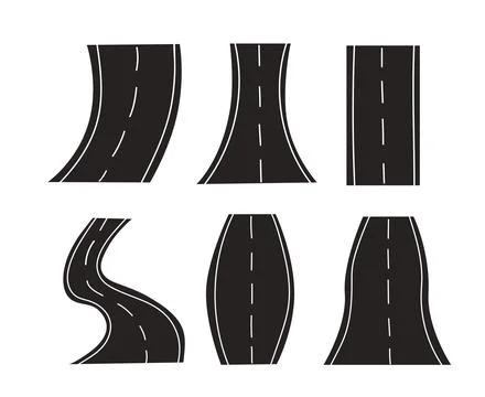 Set of bending roads and highways isolated on white background. Stock Illustration
