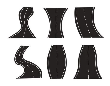 Set of bending roads and highways isolated on white background. Stock Illustration