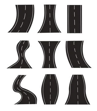 Set of bending roads and highways isolated on white background. Stock Illustration
