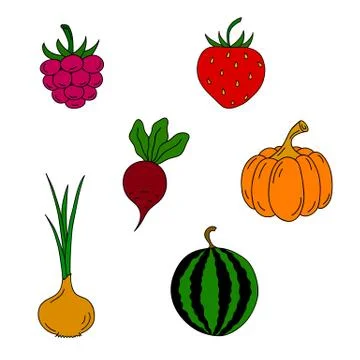 Set of berries and vegetables. Stock Illustration