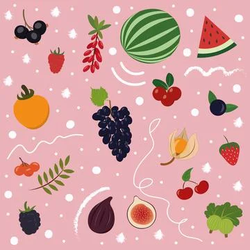 Set of berries in a flat design Stock Illustration