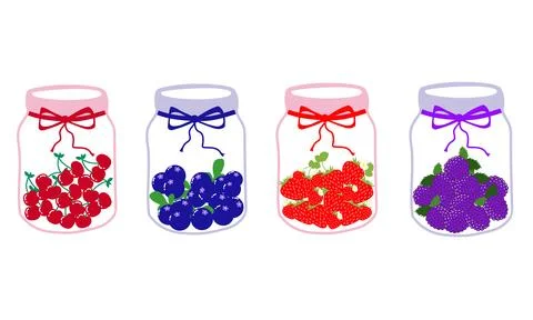 The set of berries in glass jars Stock Illustration