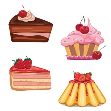 Set of berry sweet cakes, pudding and cupcake 스톡 일러스트