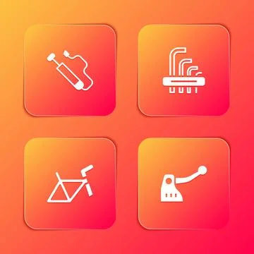 Set Bicycle air pump, Tool allen keys, frame and brake icon. Vector Stock Illustration