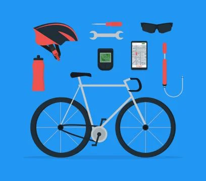 Set of bicycle elements in flat style. Cycle sport. Illustrazione stock