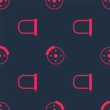 Set Bicycle lock and brake disc on seamless pattern. Vector Stock Illustration