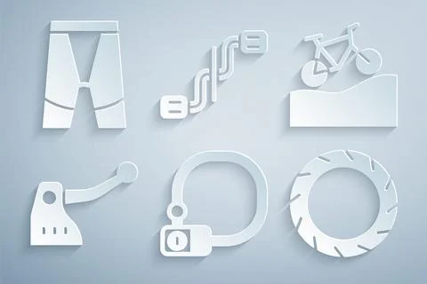 Set Bicycle lock, Mountain bicycle, brake, wheel tire, pedals and Cycling s.. Stock Illustration