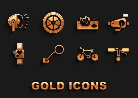 Set Bicycle rear view mirror, pedals, handlebar, Smart watch, on street ramp Illustration