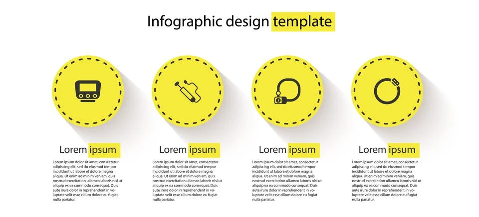 Set Bicycle speedometer, air pump, lock and brake disc. Business infographic  스톡 일러스트