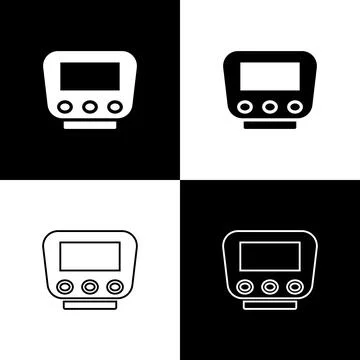 Set Bicycle speedometer icon isolated on black and white background. Vector Stock Illustration