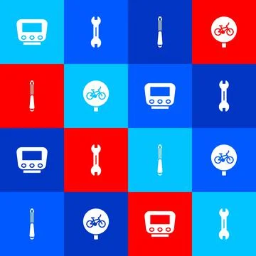 Set Bicycle speedometer, Wrench spanner, Screwdriver and icon. Vector Stock Illustration