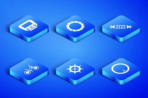 Set Bicycle wheel, speedometer, sprocket crank, tire and suspension icon. Vector Stock Illustration
