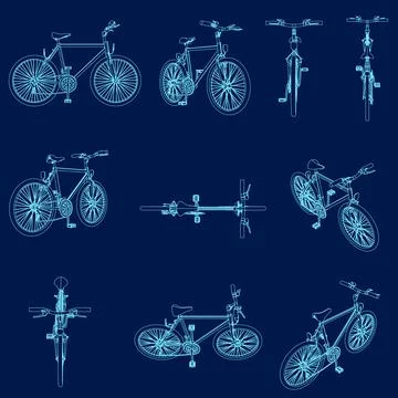 Set of bicycles contour vector illustration Stock Illustration