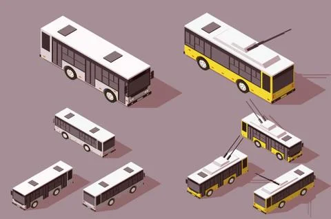 Set big and small bus trolley for transportation of people. Stock Illustration