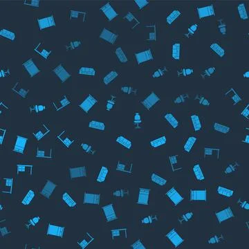 Set Big bed, Sofa, Office chair and desk on seamless pattern. Vector Illustrazione stock