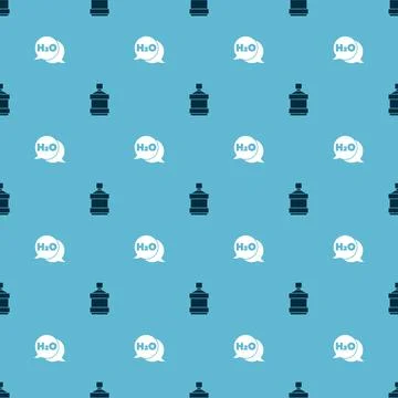 Set Big bottle with clean water and Chemical formula for H2O on seamless pattern イラスト素材