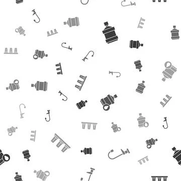 Set Big bottle with clean water, Water tap,  and filter on seamless pattern.. Stock Illustration