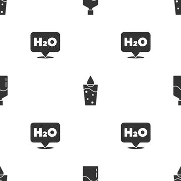 Set Big bottle with clean water, Glass and Chemical formula for H2O on seam.. Stock Illustration