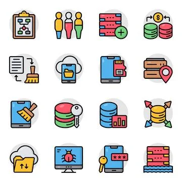 Set of Big Data and Ai Flat Icons Stock Illustration